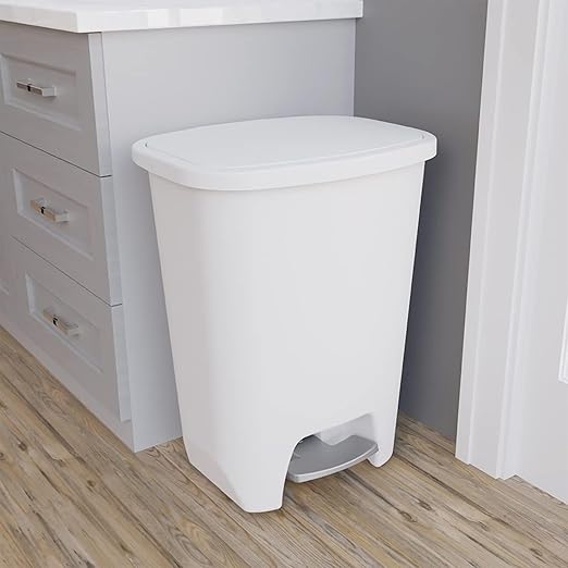 Glad Kitchen Trash Can 20 Gallon | Large Plastic Waste Bin with Odor Protection of Lid | Hands Free with Step On Foot Pedal and Garbage Bag Rings, 20 Gallon, White - Image 7