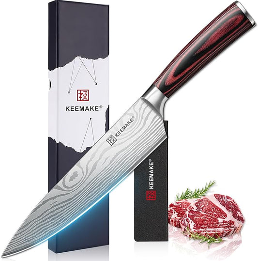 KEEMAKE Chef Knife - 8 Inch High Carbon Stainless Steel Kitchen Knife with Ergonomic Handle, Professional Kitchen Gadgets with Gift Box for Men and Women, Mothers Day Gifts by KEEMAKE