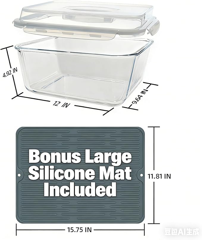 Extra Large Glass Storage Containers with Lids 220oz/6500ml - Airtight Borosilicate Large Glass Food Storage container for Rotisserie Chicken, Turkey - XL Big Glass Bowl Freezer to Oven Safe