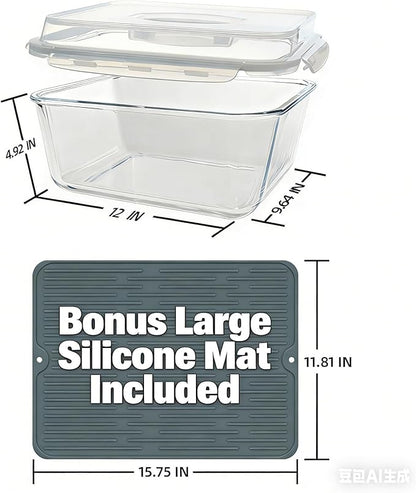 Extra Large Glass Storage Containers with Lids 220oz/6500ml - Airtight Borosilicate Large Glass Food Storage container for Rotisserie Chicken, Turkey - XL Big Glass Bowl Freezer to Oven Safe