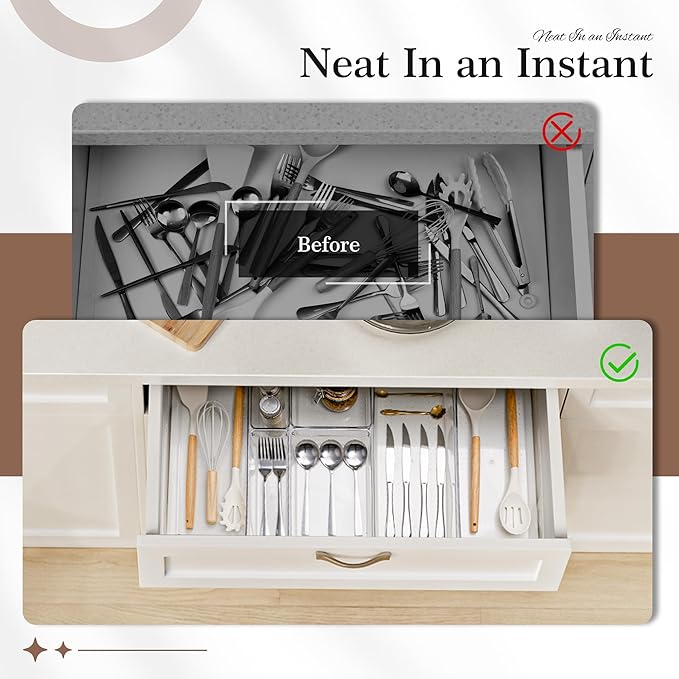Criusia 11 PCS Clear Plastic Drawer Organizer Set - 5 Large Size Versatile Kitchen and Bathroom Organizer Trays, Non-Slip Storage Bins for Makeup, Utensils, Tool and Office Desk - Image 8