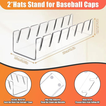 Hat Stand for Baseball Caps, 2 Pack No Install Acrylic Hat Organizer for 14 Baseball Caps Storage Organizer, Hat Racks Hat Holder Display and Organization for Closet, Bedroom, Dresser (Clear-2Pack) - Image 7