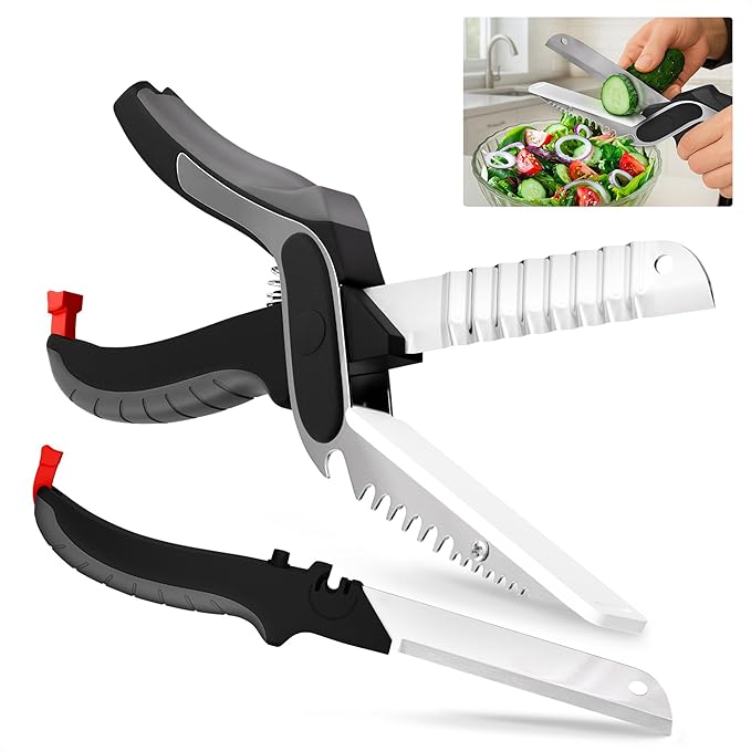 Cutting Board Scissors for Food – 7-in-1 Kitchen Food Scissors with Ribbed & Flat Blades for Easy Meat, Fruits & Veggies Cutting and Decorative Slicing – Easy To Clean Kitchen Shears With Safety Lock by LIBERHAUS
