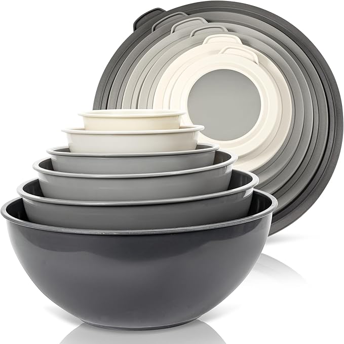 WHYSKO Mixing Bowl Set, 12 Piece Colorful Plastic Mixing Bowls with Lids Set for Food Prep Storage and Serving, Microwave and Dishwasher Safe for Kitchen Baking Cooking by WHYSKO