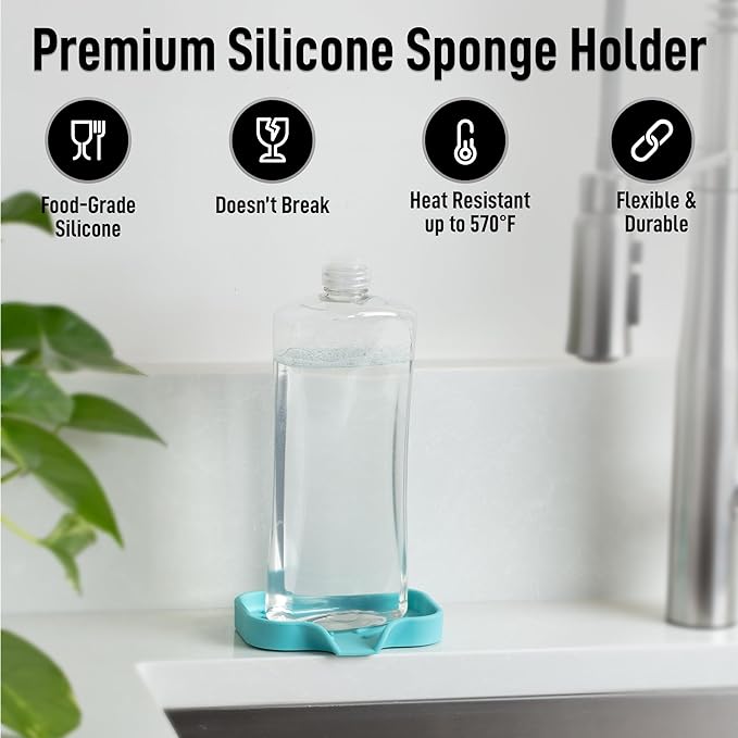 Zulay Kitchen Small Silicone Sponge Holder (4.9x3.3”) – Space-Saving Sink Organizer Tray for Sponge, Soap, Brush & More – Compact Non-Slip Dish for Kitchen & Bathroom (Aqua Sky) - Image 2