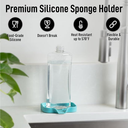 Zulay Kitchen Small Silicone Sponge Holder (4.9x3.3”) – Space-Saving Sink Organizer Tray for Sponge, Soap, Brush & More – Compact Non-Slip Dish for Kitchen & Bathroom (Aqua Sky) - Image 2