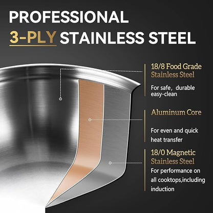 LOLYKITCH 10 Inch Tri-Ply Stainless Steel Sauté Pan with Lid,3 QT Deep Frying Pan,Small Skillet,Jumbo Cooker,Induction Cooking Pan,Dishwasher and Oven Safe,Detachable Handle - Image 2