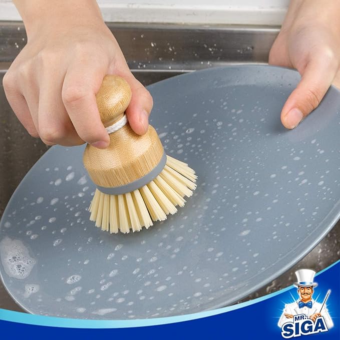 MR.SIGA Bamboo Palm Brush, Scrub Brush for Dishes Pots Pans Kitchen Sink Cleaning, Pack of 2 - Image 5