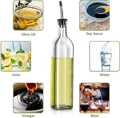 Leaflai Olive Oil Dispenser Bottle, 1 Pcs Glass Olive Oil Dispenser and Vinegar Dispenser Set with 2 Stainless Steel Pourers, 2 Labels,1 Brush and 1 Funnel Oil Bottles for Kitchen (500ml) - Image 7