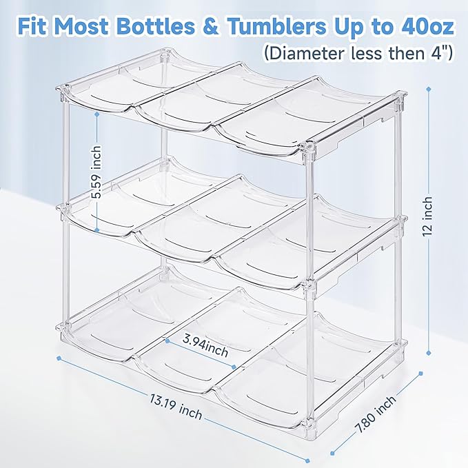 Stackable Water Bottle Organizer for Stanley 40 oz Tumbler, Water Bottle Holder for Cabinet, Pantry Kitchen Organizers and Storage for Stanley Cup Accessories, Tumbler Organizer and Wine Rack, 3Pack - Image 5