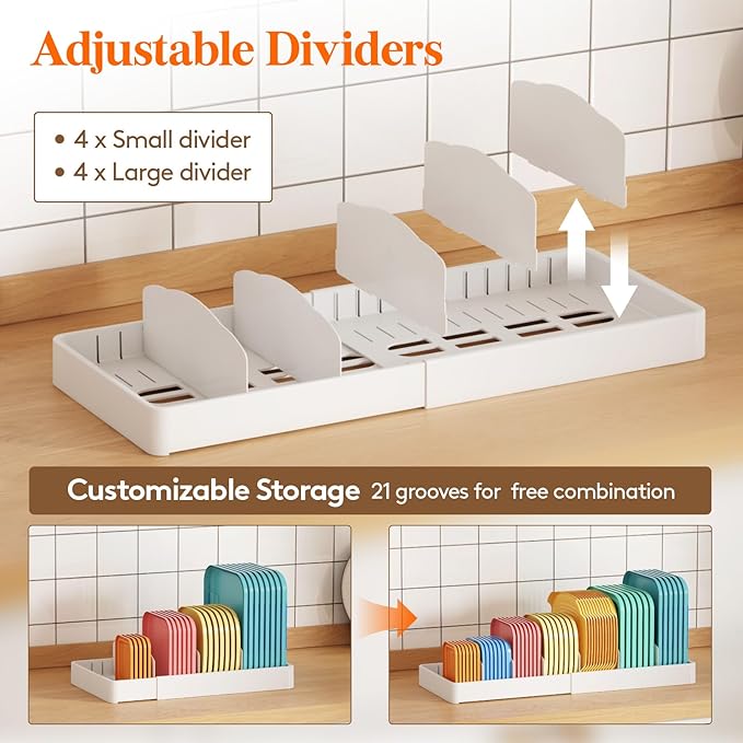 Lifewit Kitchen Cabinet Organizer for Food Contanier Lid, Expandable Lid Holder with 8 Adjustable Dividers & 9 Sections for Pantry Organizers and Storage, Home Organization, Extra Large, 13"-24" - Image 4