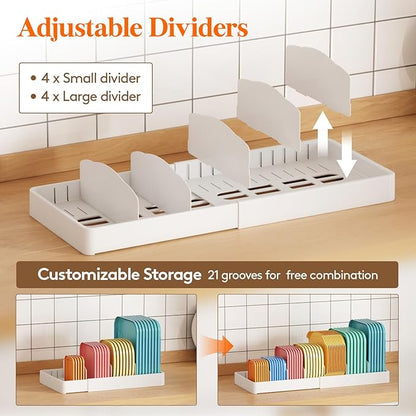Lifewit Kitchen Cabinet Organizer for Food Contanier Lid, Expandable Lid Holder with 8 Adjustable Dividers & 9 Sections for Pantry Organizers and Storage, Home Organization, Extra Large, 13"-24" - Image 4
