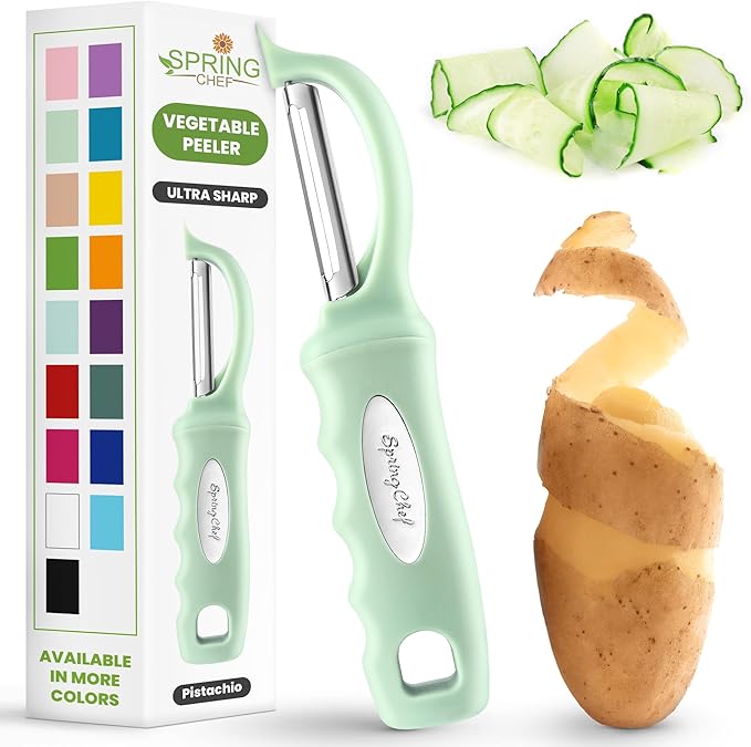 Spring Chef Premium Swivel Vegetable Peeler, Comfortable Handle and Ultra Sharp Stainless Steel Blades - Perfect Kitchen Peeler For Veggie, Fruit, Potato, Carrot, Apple - Pistachio by SpringChef