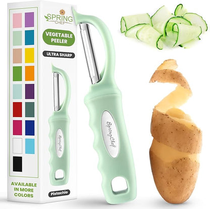 Spring Chef Premium Swivel Vegetable Peeler, Comfortable Handle and Ultra Sharp Stainless Steel Blades - Perfect Kitchen Peeler For Veggie, Fruit, Potato, Carrot, Apple - Pistachio by SpringChef