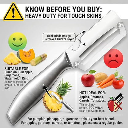 2-in-1 Multifunctional Vegetable Peeler for Kitchen, Heavy Duty Stainless Steel Blade with Wide Arc-Shaped Edge, Premium Fruit and Vegetable Peeler for Butternut Squash Pumpkin Pineapple Sugarcane - Image 6