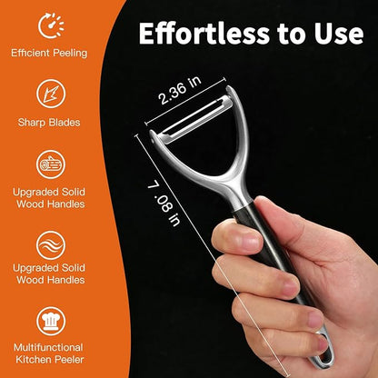 KULUNER 304 Stainless Steel Multi-Function Kitchen Peeler - With Solid Wood Handle, Sharp & Durable Blade, Effortlessly Peels Vegetables and Fruits, Essential Kitchen Tool