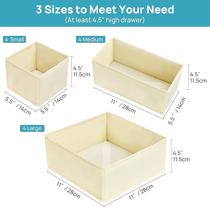 Vtopmart 12 Pack Baby Clothes Organizer, Dresser Drawer Organizer for Baby Clothing, Foldable Fabric Closet Drawer Storage Bins, Nursery Dresser Dividers for Bra, Socks, Ties, Scarf - Image 6