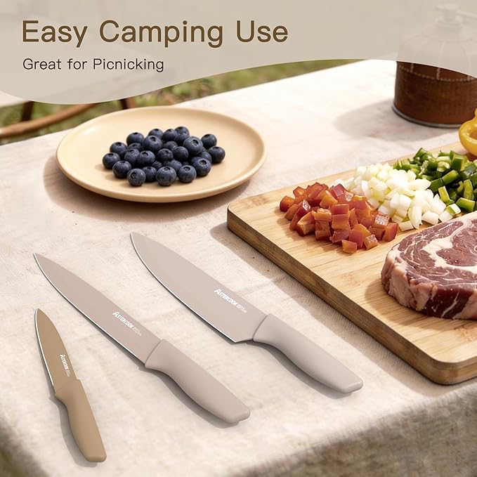 Astercook Knife Set, 13 Pieces Kitchen Knives Set with Healthy Anti-Rust Coating, Dishwasher Safe, Stainless Steel Chef Knife Sets with 6 Blade Guards, Perfect Mothers Day Gifts for Kitchen - Image 7