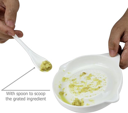 EIKS Ceramic Ginger Grater for Grinding Wasabi Fruits Vegetables Ginger Garlic Cheese, Package with Ceramic Spoon And Cleaning Brush
