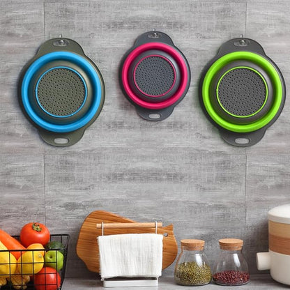 Qimh Collapsible Colander Set of 3 Round Silicone Kitchen Strainer Set - 2 pcs 4 Quart and 1 pcs 2 Quart- Perfect for Draining Pasta, Vegetable and fruit (green,blue, purple) - Image 4