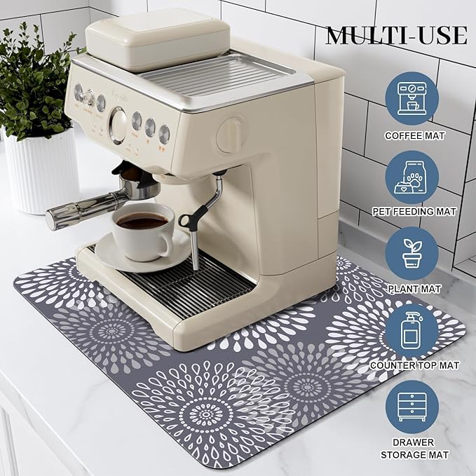 LuxStep Dish Drying Mat Super Absorbent Kitchen Counter Mat Rubber Backing Draining Mat Easy to Clean Kitchen Accessories Dish Rack Pad for Dishes, Utensils, Countertops, Sinks 15" x 18" Grey - Image 3