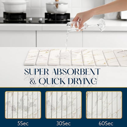 KEYCHAD Large Stone Drying Mat for Kitchen Counter - 23.4" x 15.4" Quick Drying Foldable Dish Drying Mat - Super Absorbent Diatomaceous Earth Mat - Stone Dish Drying Mat for Cups Bottles