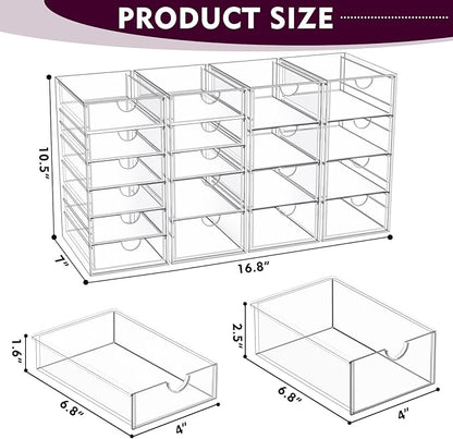YFXCVSL Acrylic Makeup Organizer with 19 Drawers, 4 Pack Clear Storage Drawers, Bathroom Makeup Organizer for Palettes, Cosmetic, and Beauty Supplies,Ideal for Vanity, Cabinet,Desk Organization - Image 3