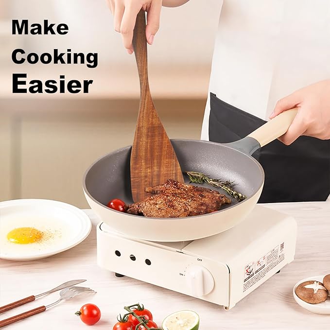 Jilla-hla Wooden Spatula Nonstick Turner Acacia Wood, Long Handle Flat Frying Spatulas Handmade for Kitchen Gifts, Ideal Cookware Utensils for Cooking Eggs, Fish, Pancakes - Image 5