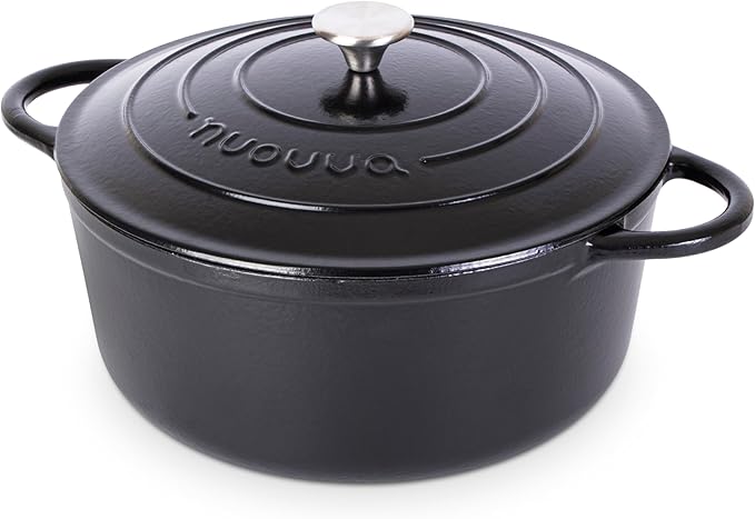 Cast Iron Dutch Oven with Lid – Non-Stick Ovenproof Enamelled Casserole Pot – Sturdy Dutch Oven Cookware – Black, 7.3-Quart, 30cm – by Nuovva by Nuovva