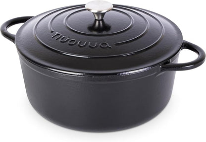 Cast Iron Dutch Oven with Lid – Non-Stick Ovenproof Enamelled Casserole Pot – Sturdy Dutch Oven Cookware – Black, 7.3-Quart, 30cm – by Nuovva by Nuovva
