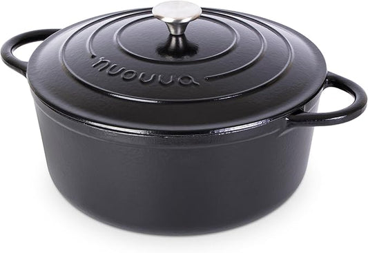 Cast Iron Dutch Oven with Lid – Non-Stick Ovenproof Enamelled Casserole Pot – Sturdy Dutch Oven Cookware – Black, 7.3-Quart, 30cm – by Nuovva by Nuovva