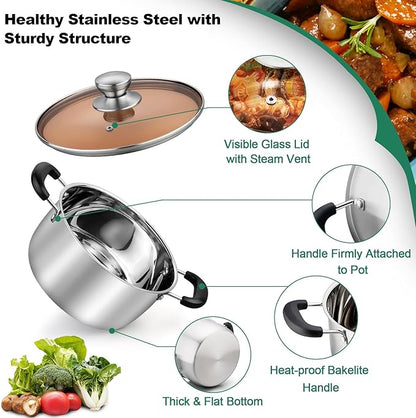 TeamFar Stock Pot 6 qt, Stainless Steel Stock Pasta Soup Pot with Lid, Double Bakelite Heat-Proof Handles & Tempered Glass Lid, Dishwasher Safe & Easy Cleanup, Non-Toxic & Healthy - Image 3