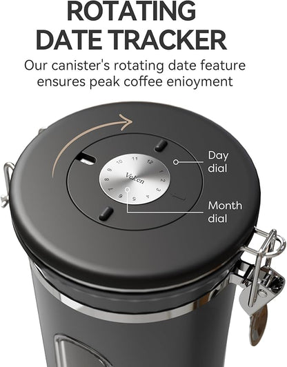 Veken Coffee Canister with Window,Airtight Stainless Steel Kitchen Food Storage Container, Date Tracker & Scoop for Grounds Coffee, Beans, Tea, Flour, Cereal,Sugar,22OZ,Grey - Image 4
