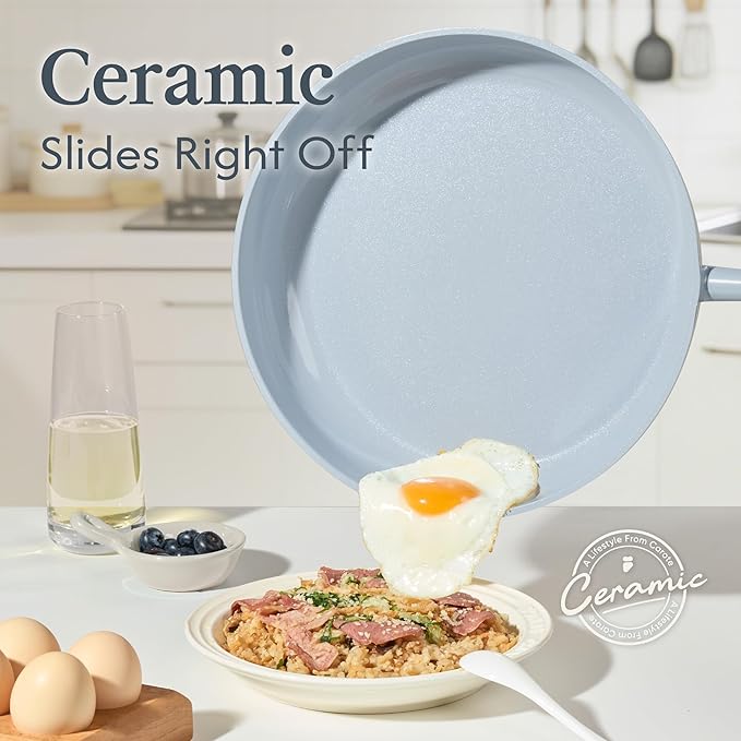 CAROTE Pots and Pans Set Nonstick, Ceramic Cookware Set, Blue Cooking Set Kitchen Induction Set with Steamer, PFAS PTFE Free,9 Piece - Image 3