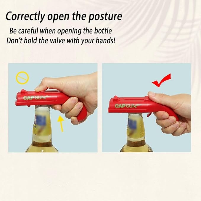 2PCs Cap Gun Bottle Opener - Fun and Functional Novelty Beer Bottle Opener with Realistic Design, Gift for Beer Lovers, Parties, and Themed Events (Black-Red)