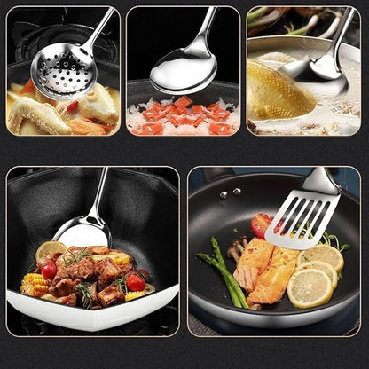 Stainless Steel Cooking Utensils Set, 5 Pcs Stainless Steel Kitchen Utensils Set, Wok Utensils Set Include Wok Ladle, Slotted Spoon, Soup, Wok Spatula and Slotted Spatula - Image 5