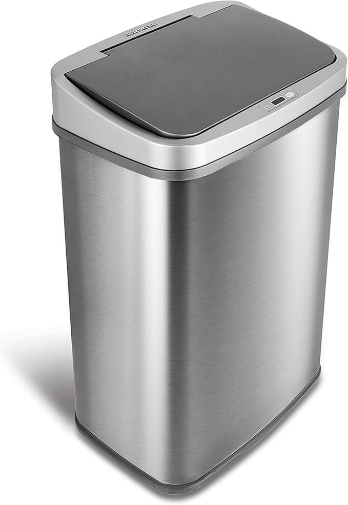 Ninestars DZT-50-28BR Automatic Touchless Motion Sensor Rectangular Trash Can, Black Top, 13 Gal. 49 L., Brush by NINESTARS