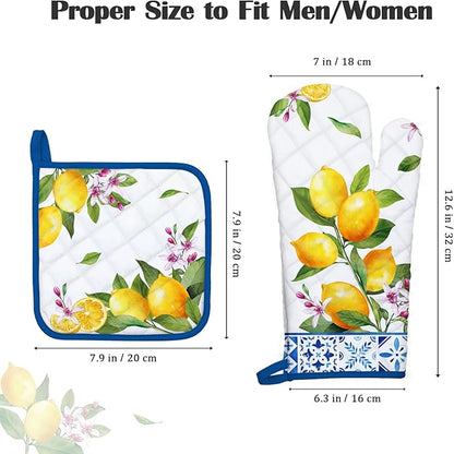 Summer Lemon Oven Mitts and Pot Holders Sets 2Pcs, 100% Cotton Heat Resistant, Extra Long Oven Gloves Potholder for Kitchen Cooking Baking Decoration, Housewarming Gifts for Mom - Image 4