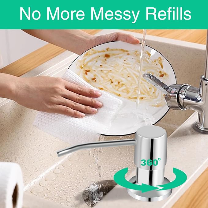 Soap Dispenser for Kitchen Sink, Built in Sink Soap Dispenser, Countertop Soap Dispenser Pump with 47" Extension Tube kit, No Need to Fill Little Bottle Again, Chrome - Image 4