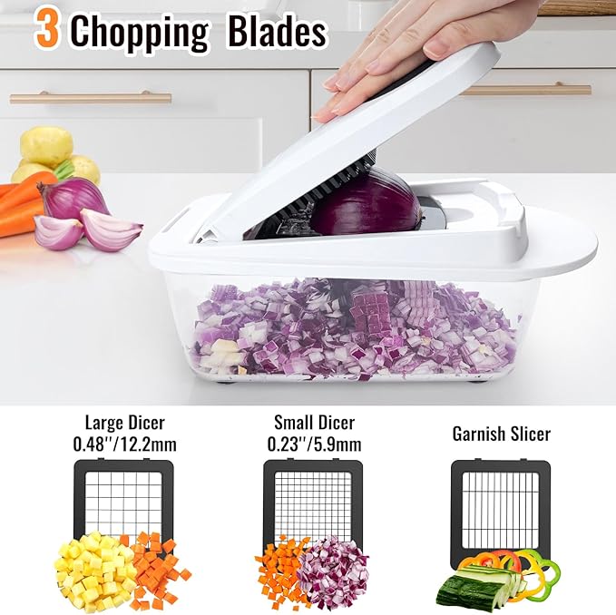 8 Blade All-in-1 Vegetable Chopper Mandoline Slicer with Container, Food Chopper, Onion Chopper, Veggie Cutter for Salad, Kitchen Gadgets Accessories Essentials, White - Image 4