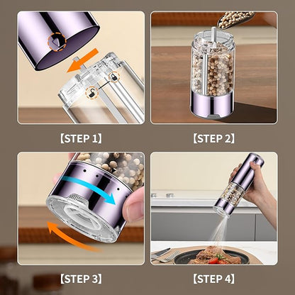 Rechargeable Salt & Pepper Grinder Set - Electric Automatic Grinder, Adjustable Coarseness, LED Light, One-Hand Operation, Stainless Steel & Acrylic, USB Charging, Purple (Set of 2)