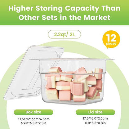 Plastic Clear Food Pan 1/6 Size Stackable Polycarbonate Pan with Capacity Indicator Restaurant Commercial Hotel Pans for Fruits Vegetables Beans Corns (6 PCS, 2.5'' Deep)