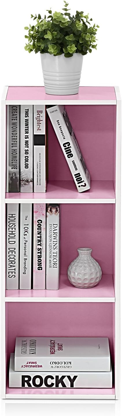 Furinno LUDER Book Shelf, 3-Cube Bookshelf, Bookcase with Open Shelves, 9.3 x 12 x 31.5, Easy Assembly, for Living Room, Bedroom, Home Office, White/Pink - Image 7