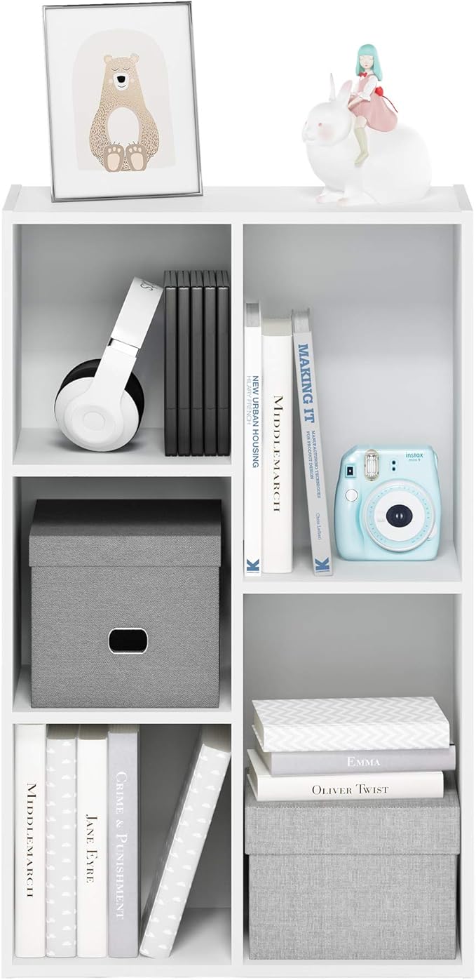 Furinno LUDER Book Shelf, 5-Cube Bookshelf, Reversible Bookcase, 9.4 x 19.5 x 31.5, Easy Assembly, for Living Room, Bedroom, Home Office, White - Image 6