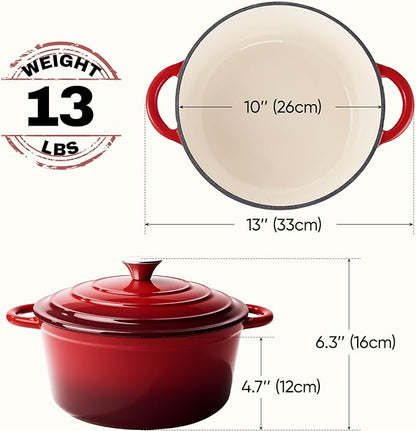 6 Quart Dutch Oven Pot with Lid, Non Stick Enameled Cast Iron Dutch Oven for Bread Baking, Heavy-Duty, Oven Safe Ceramic Cookware Up to 500°F for Baking, Braising, Stews, Roasting, Red - Image 4