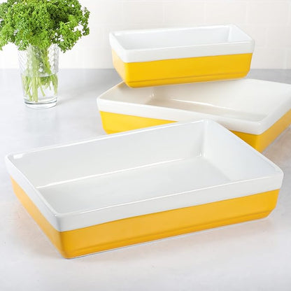 MARTHA STEWART 3-Piece Oven to Table Stoneware Bakeware Set – Baking Dish & Casserole Set – Yellow – Durable Oven-Safe Bakeware for Baking and Serving - Image 2