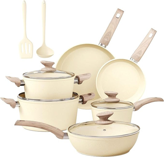 MAISON ARTS Pots and Pans Set Non Stick, Kitchen Cookware Sets Nonstick, 12 Piece Granite Cooking Pot and Pan for Induction, Stovetop, Beige by MAISONARTS