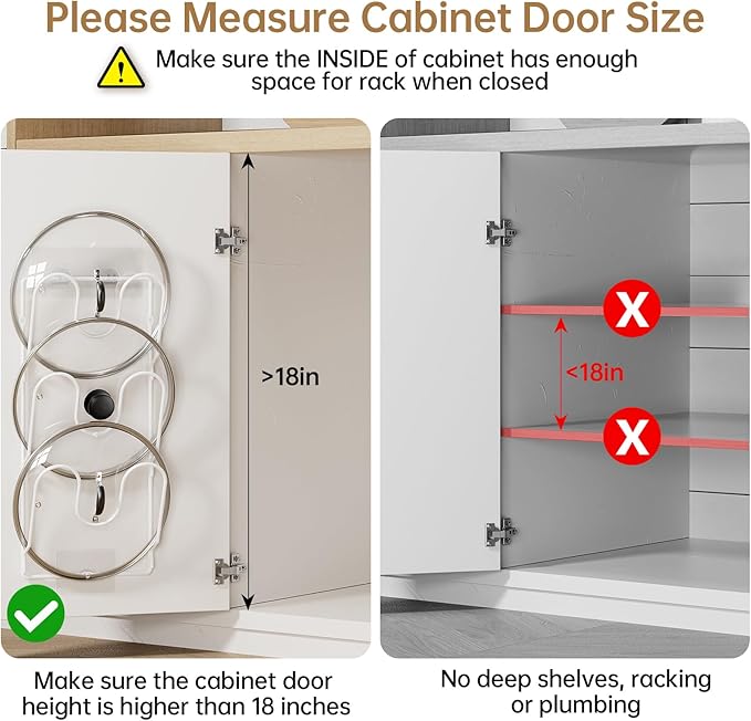 ORDORA 2 Pack Pot Lid Organizer Rack for Cabinet Door, 6-Tier Pot Lid Holders inside Cabinet, No Drilling Adhesive Wall Door Mounted Rustproof Pots and Pans Cover Organizers for Kitchen Storage, White - Image 4
