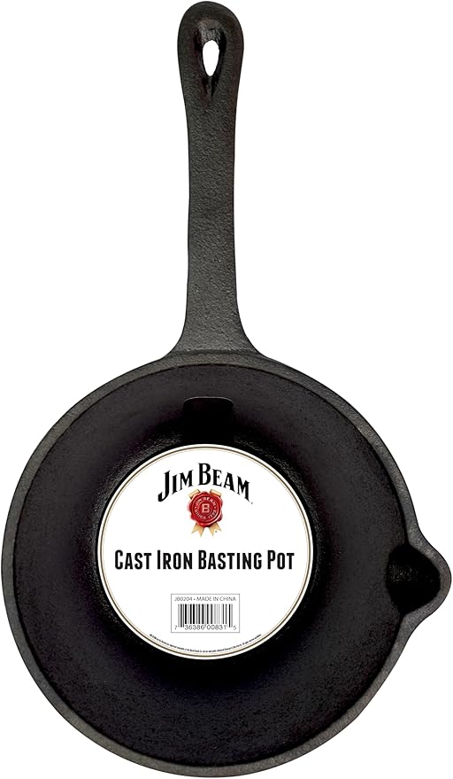 Jim Beam JB0204 Pre-Seasoned Heavy Duty Construction Cast Iron Basting Pot for Grilling and Oven, Large, Black - Image 2