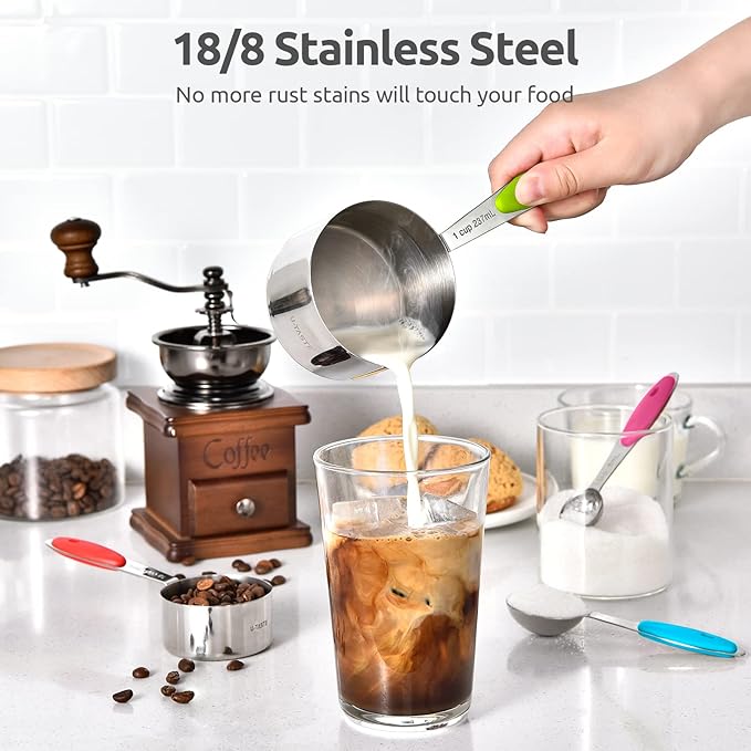 Measuring Cups : U-Taste 18/8 Stainless Steel Measuring Cups and Spoons Set of 10 Piece, Upgraded Thickness Handle (Multicolors) - Image 3